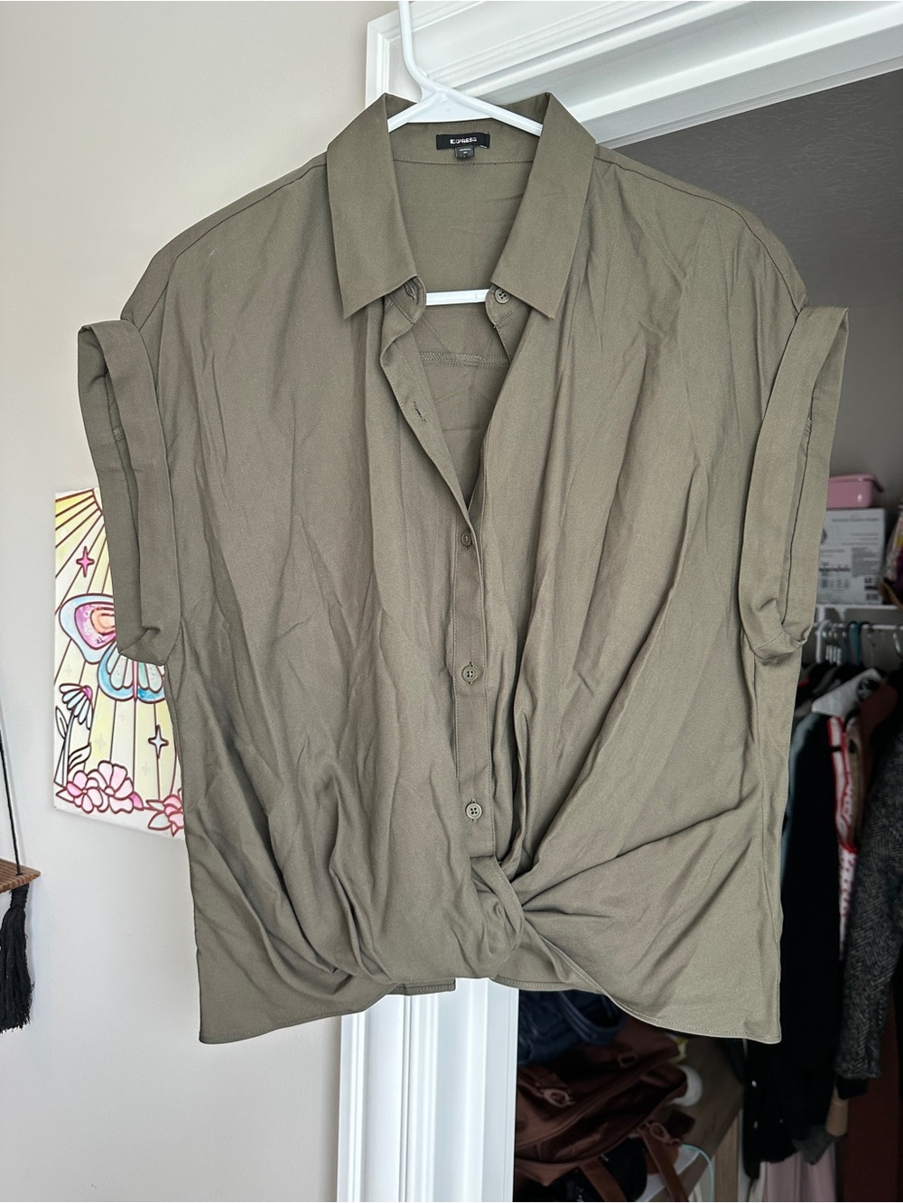 Express Olive Green Collared Button Shirt